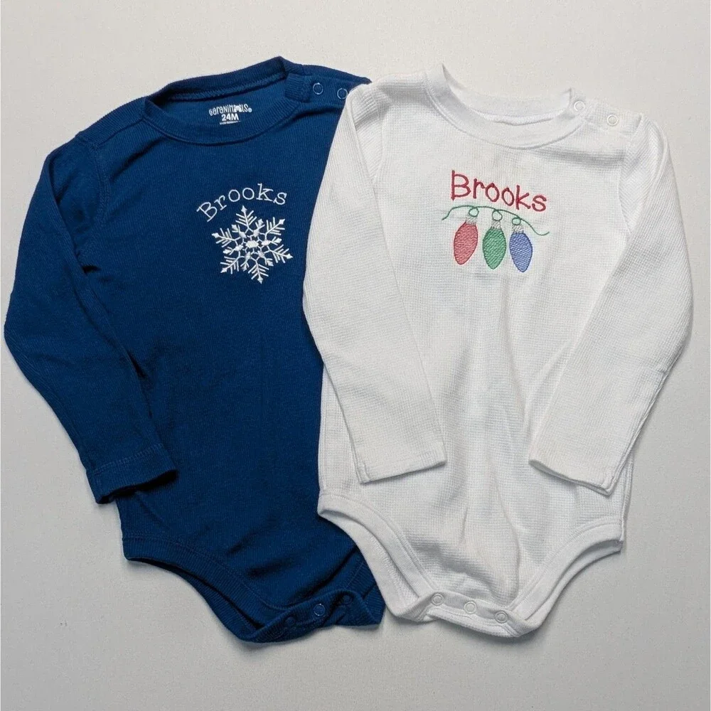 Brooks Winter Christmas Embroidered Garanimals Long Sleeve Bodysuits - 24 Months